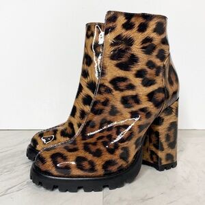 New! Schutz Nandy Leopard Patent Leather Platform Bootie 5B